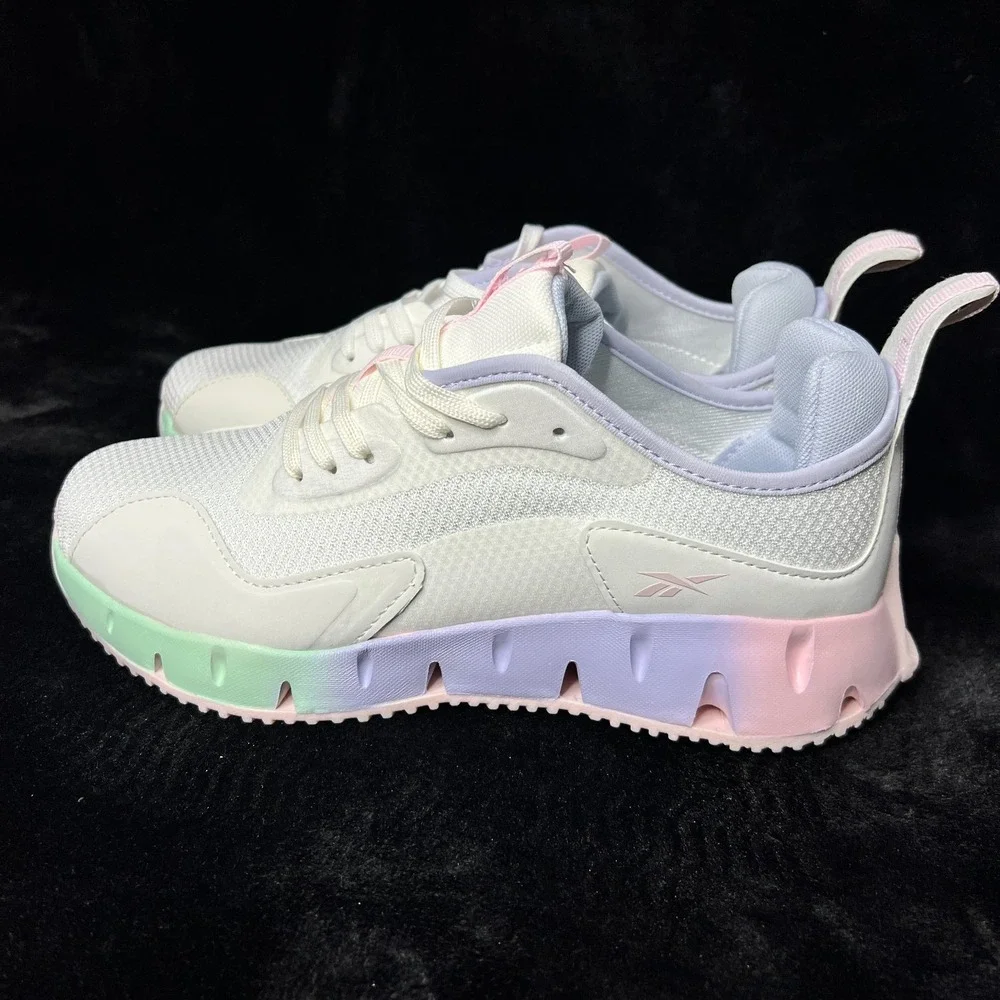 Reebok Zig Dynamica Kids 7 Running Shoes White Marshmallow Blue Athletic Sneaker